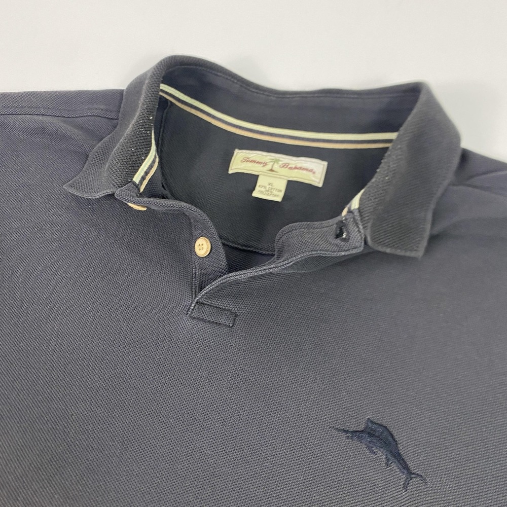 Tommy Bahama Polo Shirt Mens XL Gray Pique Cotton‎ Blend Marlin Logo Faded